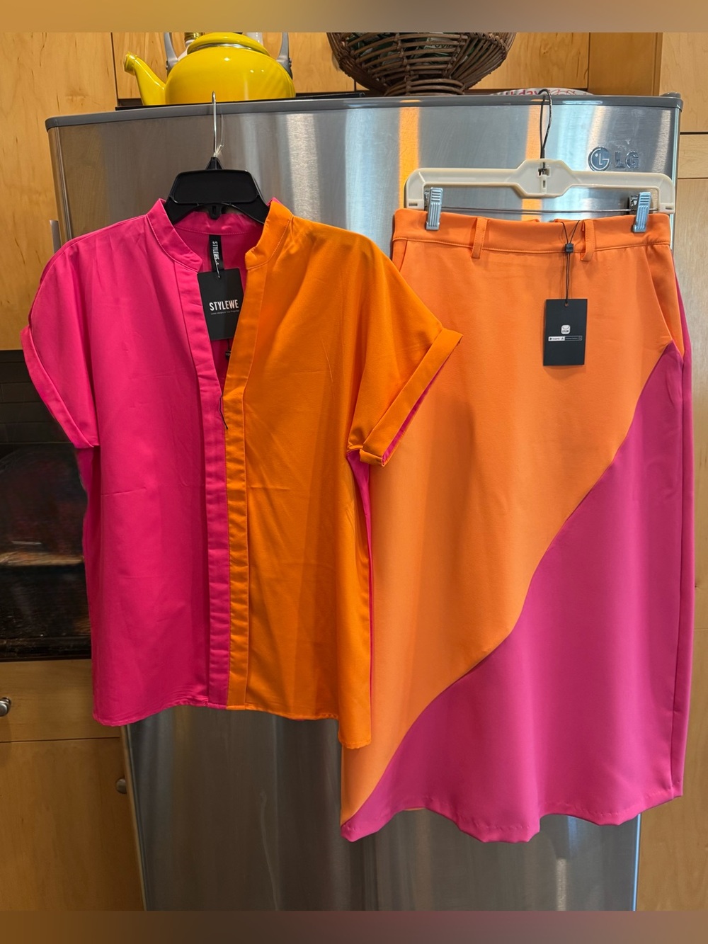 Colorblock Shirt and Skirt Set